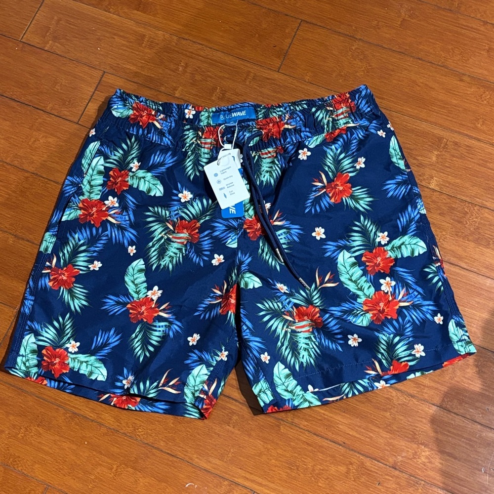 Blue Wave floral swim trunks #swimwear